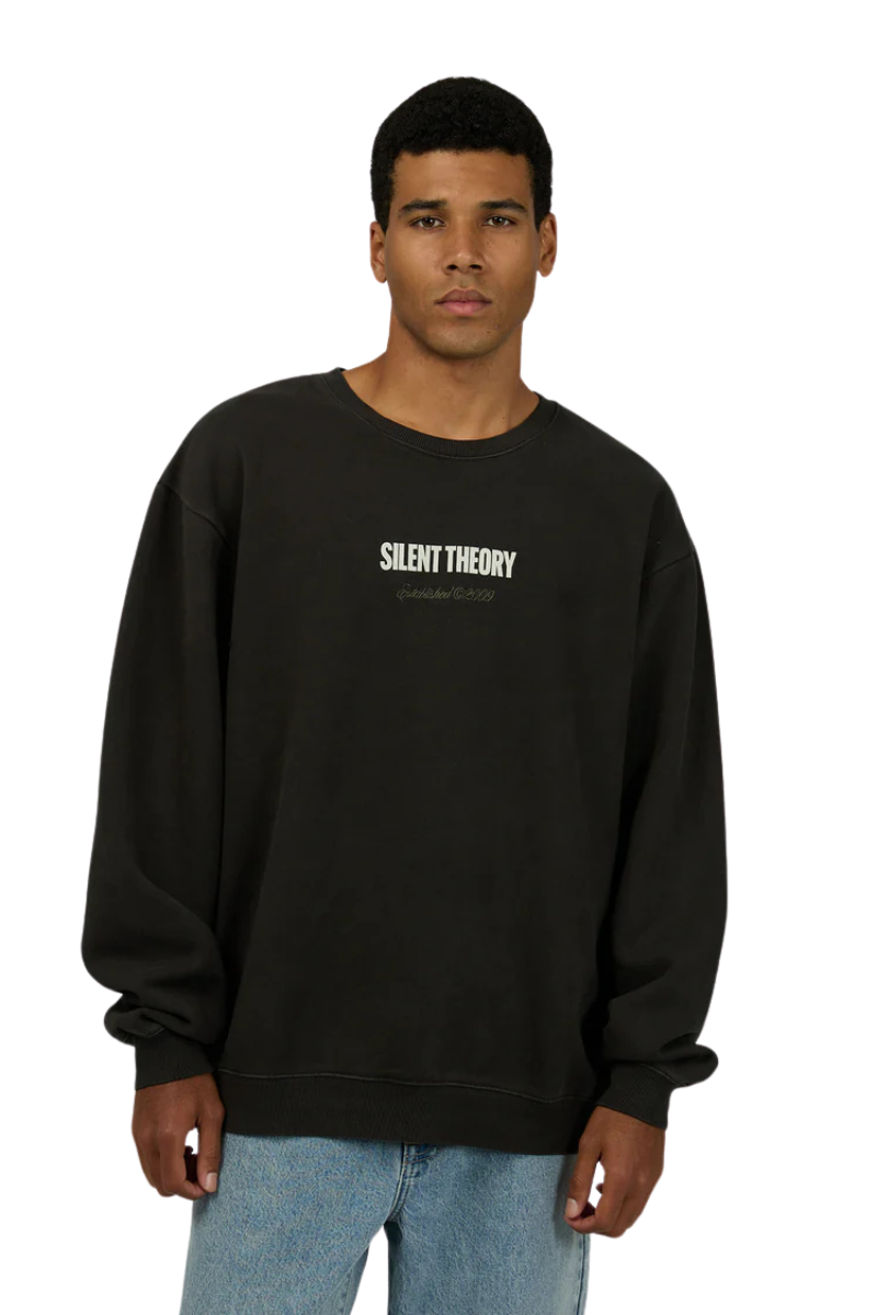 Silent Theory | Mens Script Crew (Washed Black)