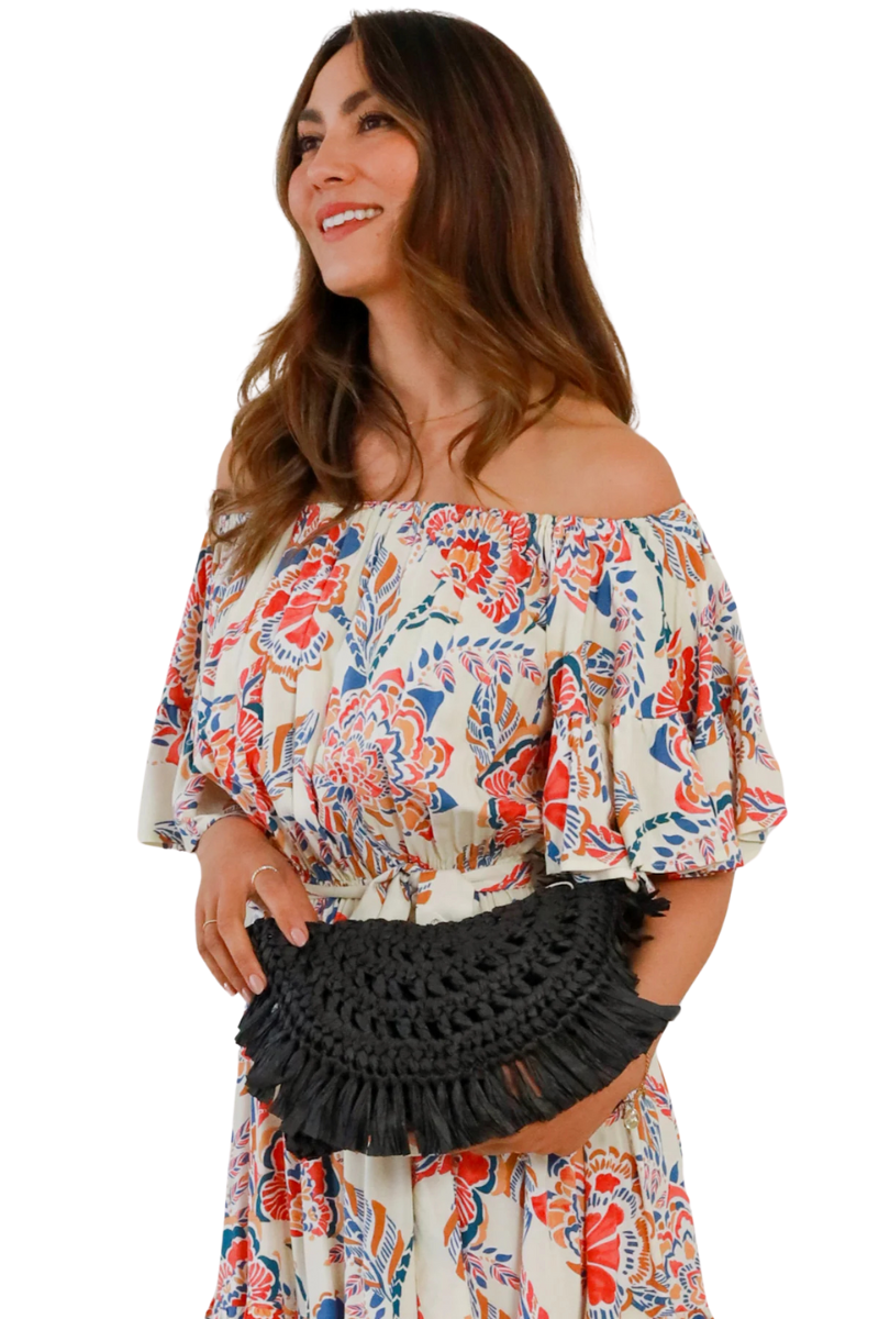 Paisley | Womens Small Straw Bag (Black)