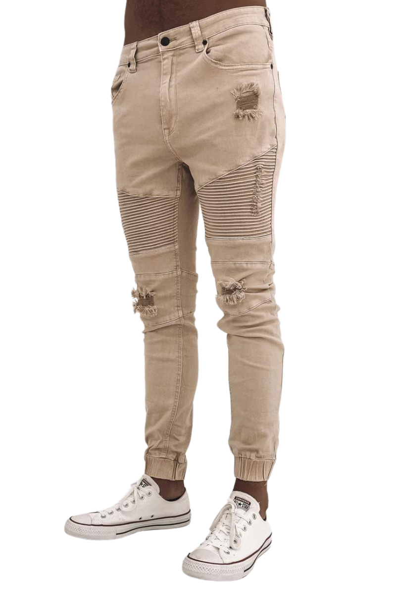 Silent Theory | Mens Strung Out Moto Cuffed Jean (Oatmeal)