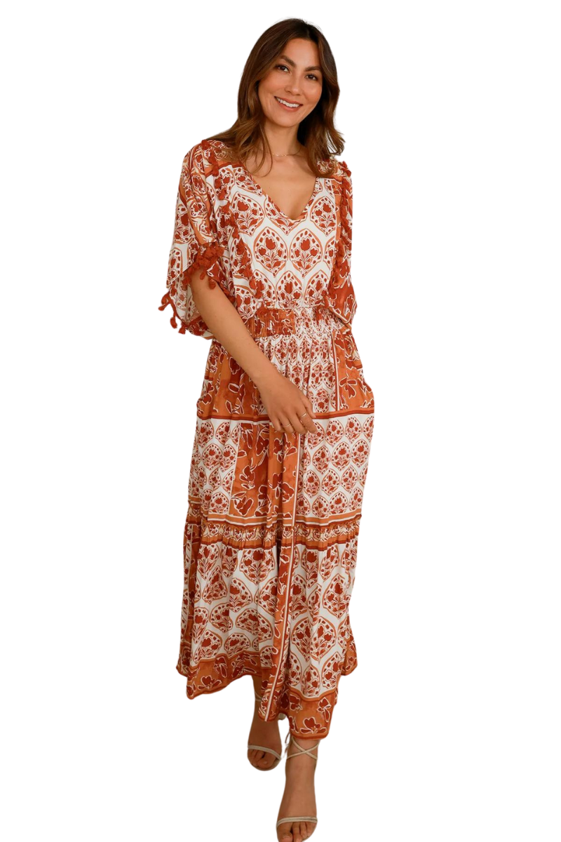 Dreamcatcher | Womens Etta V-Neck Midi Dress (Brown)