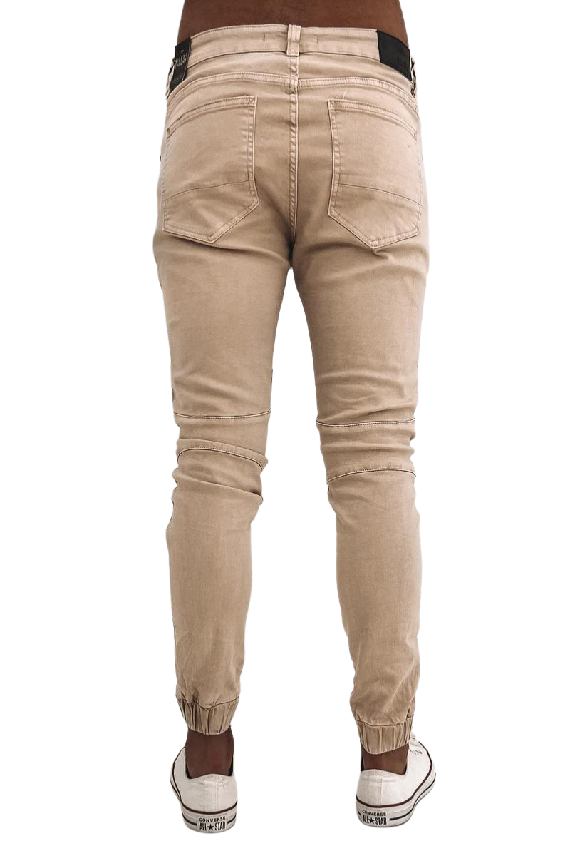 Silent Theory | Mens Strung Out Moto Cuffed Jean (Oatmeal)