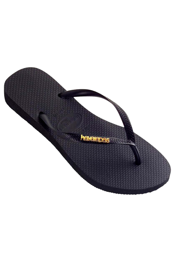 Havaianas | Womens Slim Metal Gold Logo  (Black/Gold)