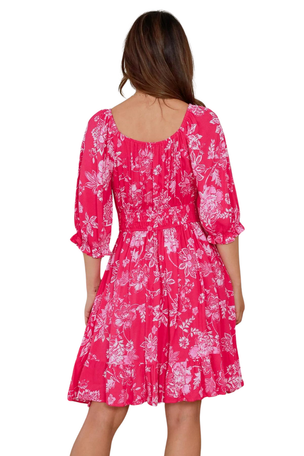 Ava Mia | Womens  Winifred V-Neck Mini Dress ( Hot Pink)