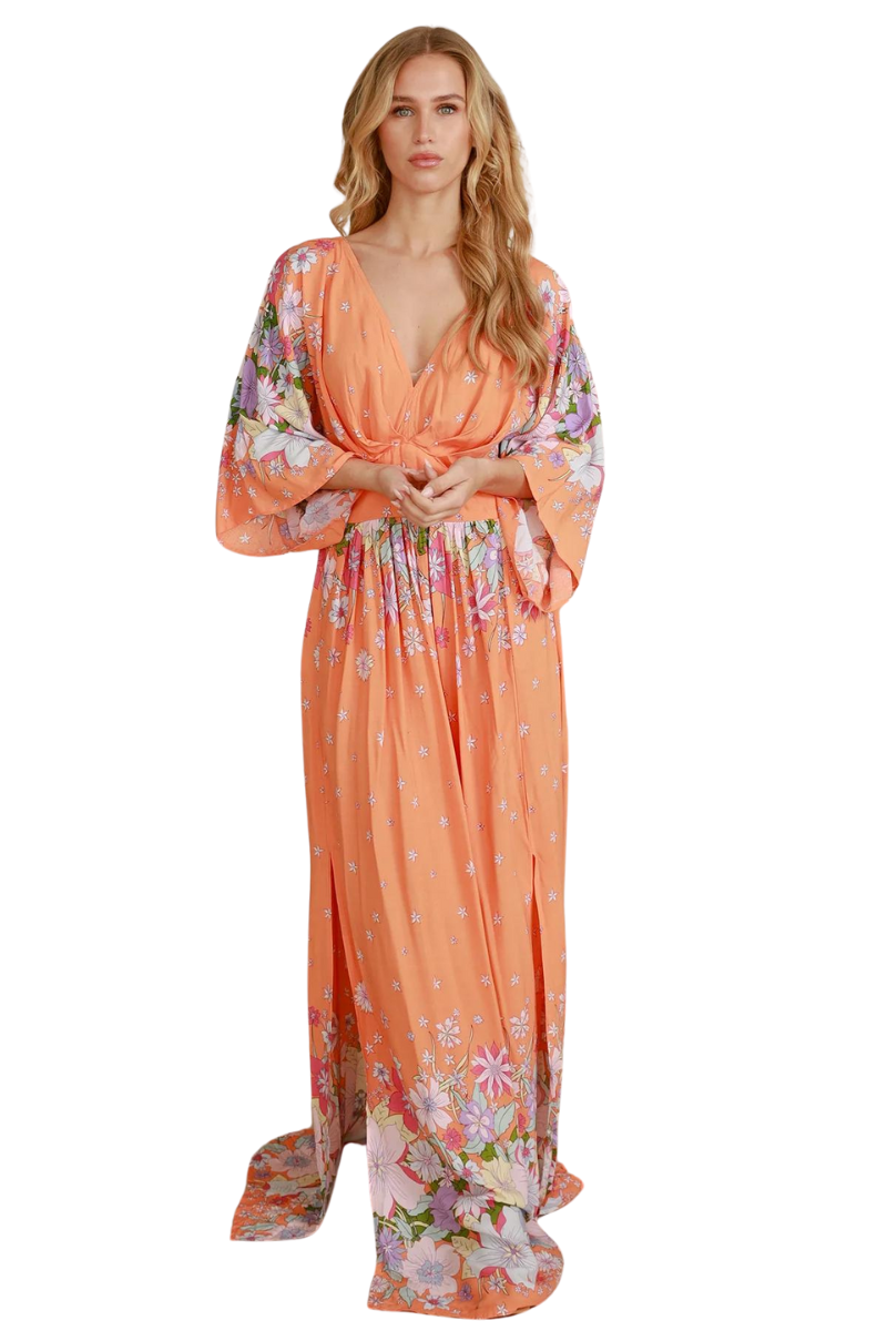 Dreamcatcher | Womens Rosalie V-Neck Maxi Dress (Sun kissed Orange)