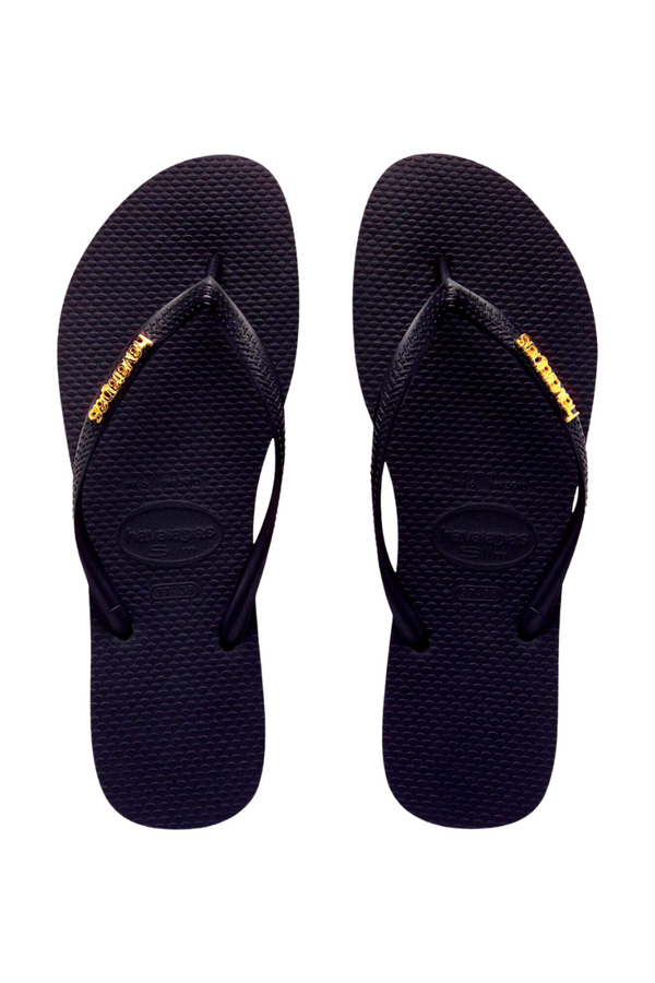 Havaianas | Womens Slim Metal Gold Logo  (Black/Gold)