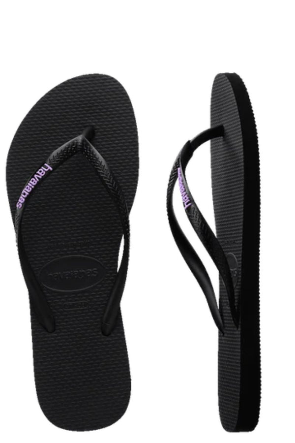 Havaianas | Womens Slim Rubber Logo (Black/Lilac)