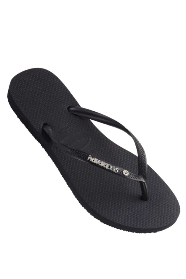 Havaianas | Womens Slim Metal Logo Crystal Thongs (Black/Black)