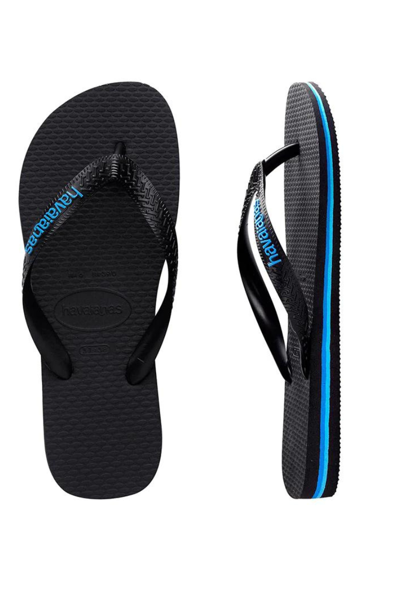 Havaianas | Mens Original Rubber Logo Thongs (Black Blue)