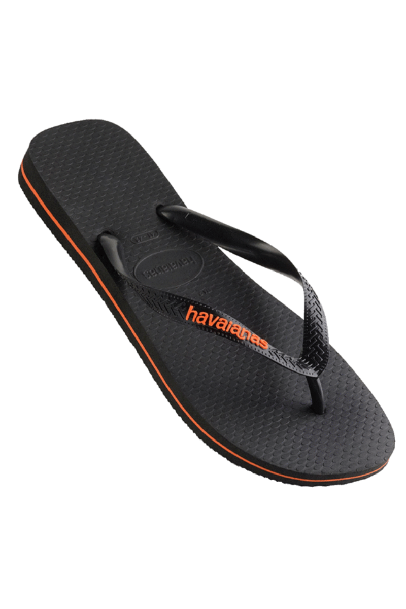 Havaianas | Mens Rubber Logo Thongs (Black Orange)